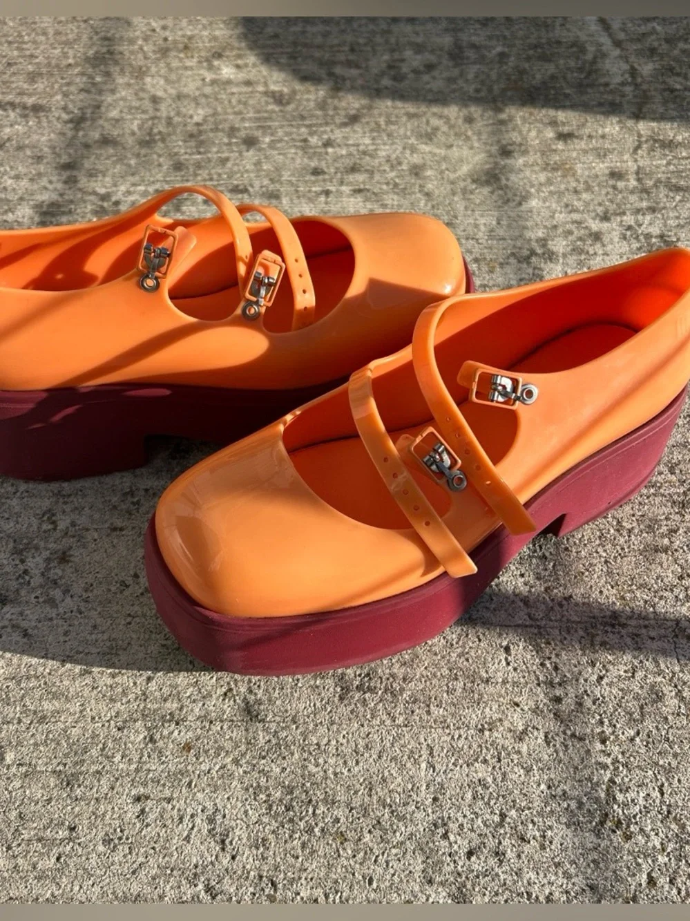 Melissa  Farah Orange Double-Strap Mary Jane Platform Shoes